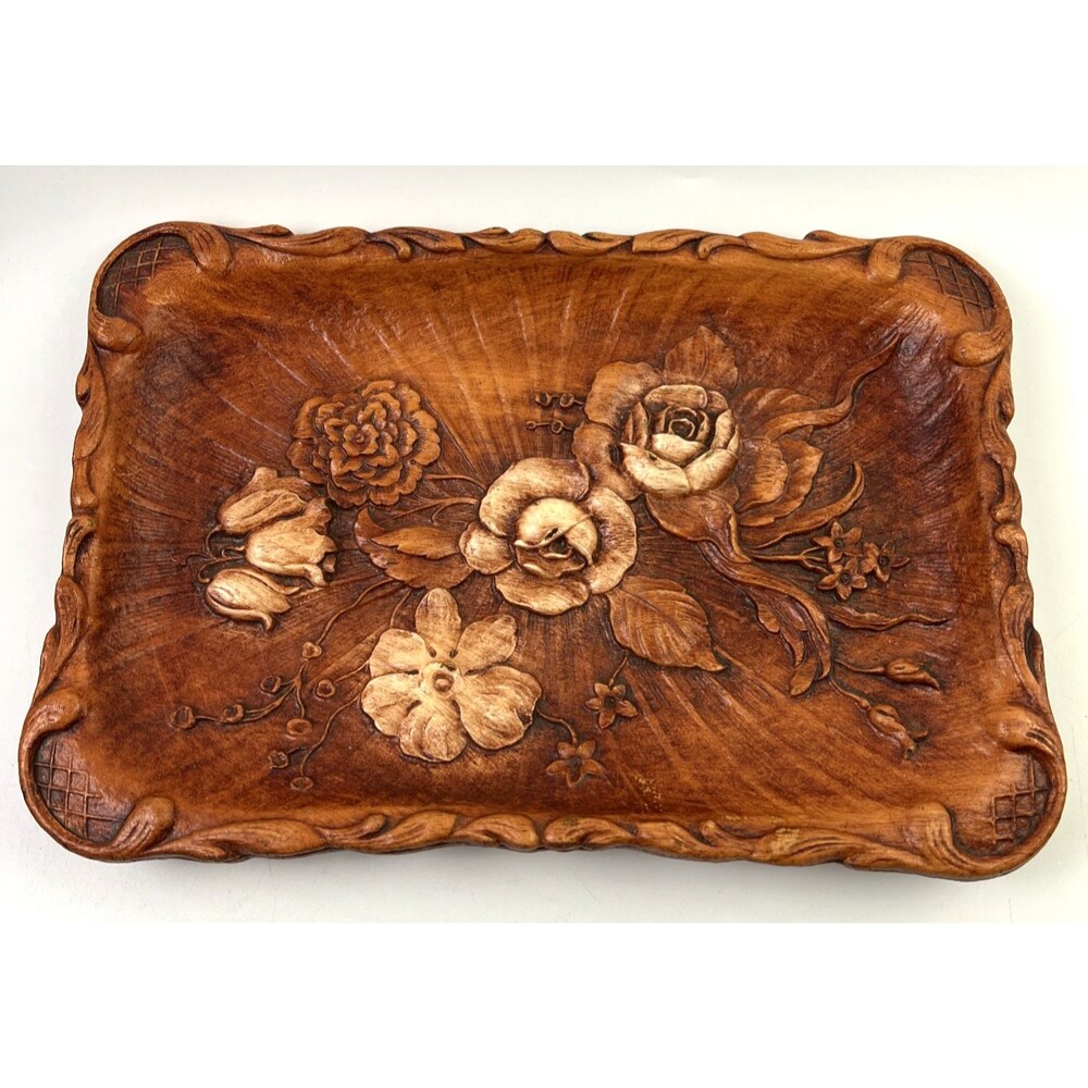 1944 Molded Wood Composite Floral Rose Tray 11.25"x8" Multi Products Syroco